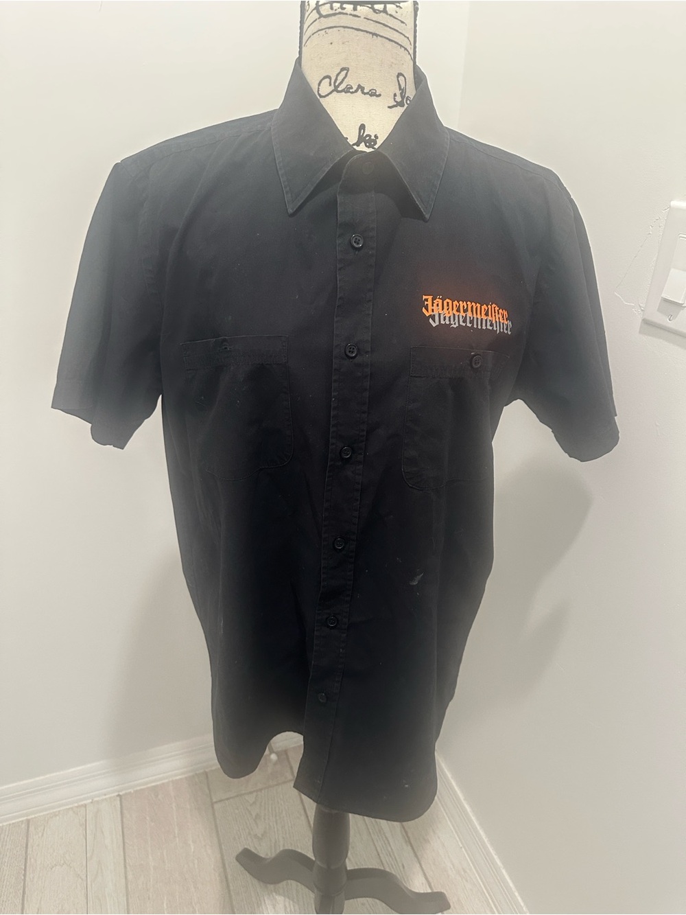 Jagermeister Black Short-Sleeve Button-Down with Orange Logo